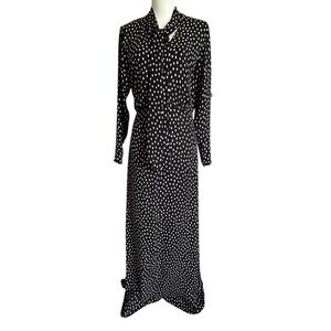 BCBGMAXAZRIA Alicha Tie‎ Neck Maxi Dress Black Gardenia White Polka Dot 6
